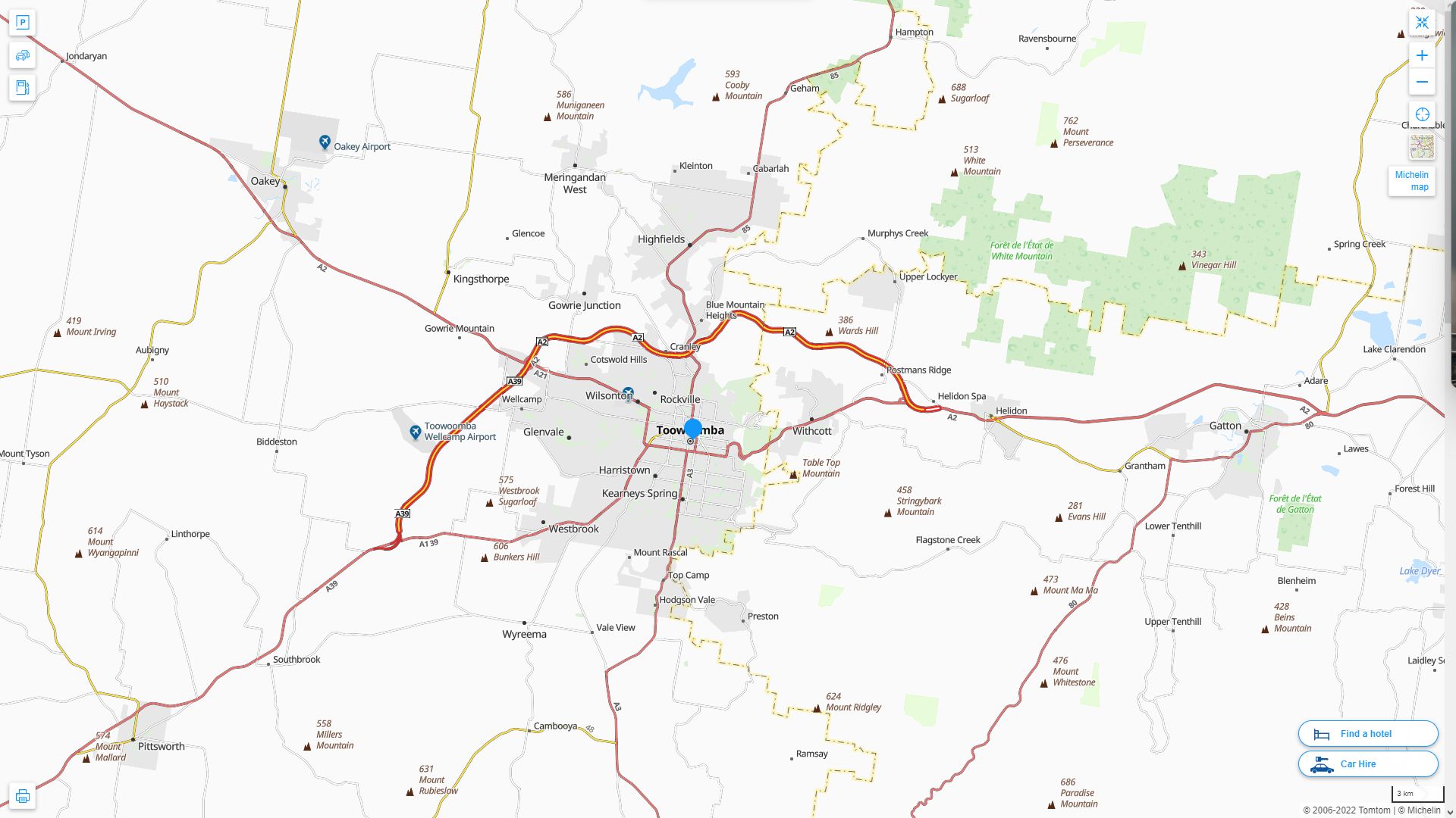 Toowoomba Highway and Road Map